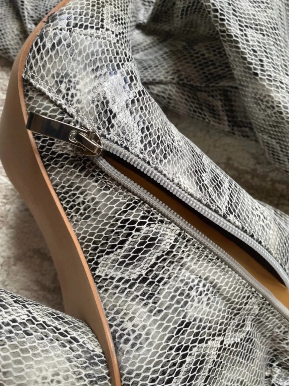 Over-the-Knee Snake-Print Slouch Boots in Gray